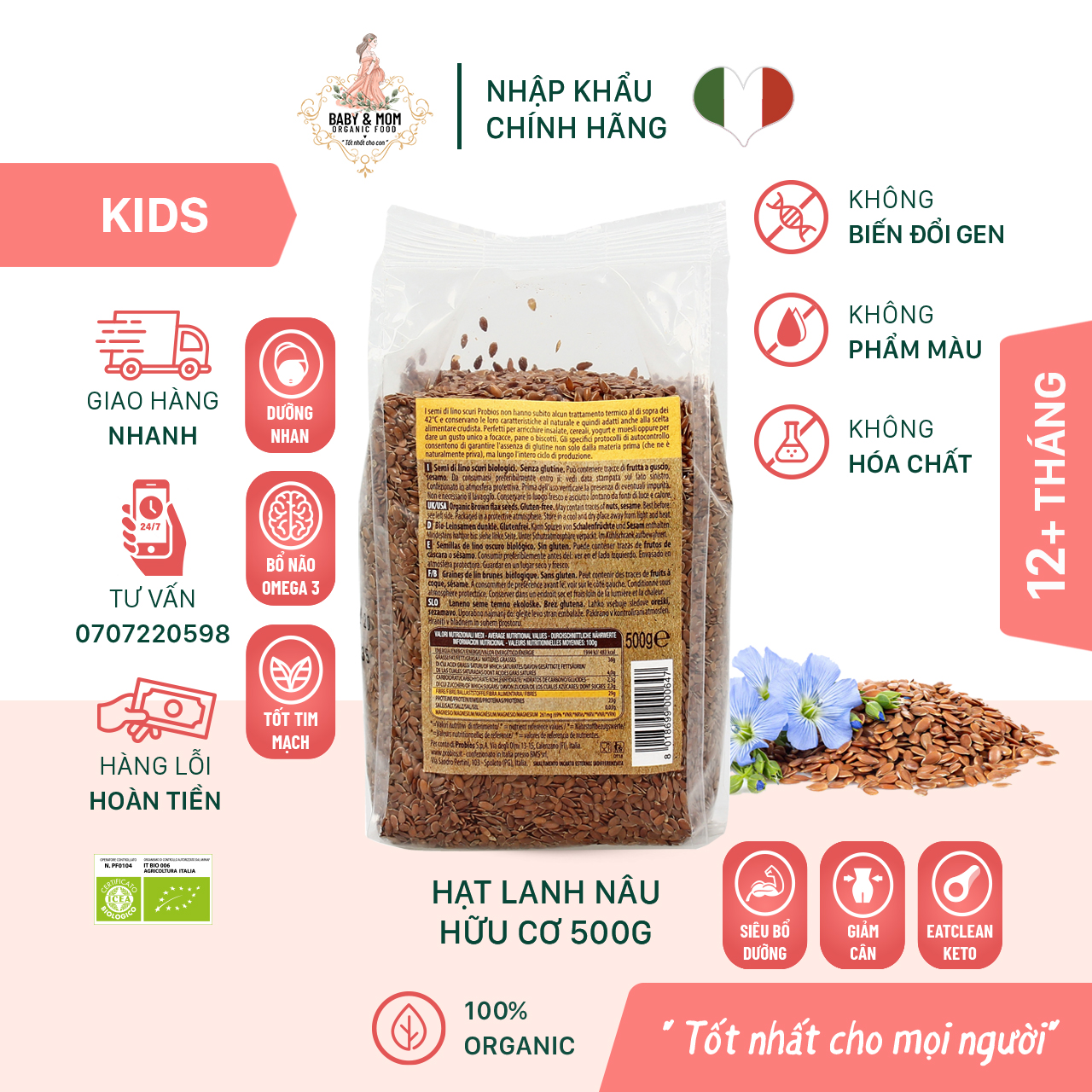 Hạt lanh nâu hữu cơ Organic 500g ProBios