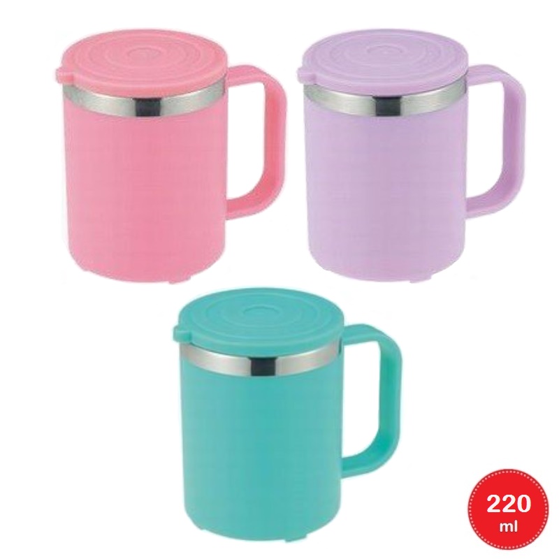 Cốc giữ nhiệt inox bọc nhựa Echo 220ml (Hồng|Tím|Xanh|) - Hàng nội địa Nhật Bản nhập khẩu chính hãng