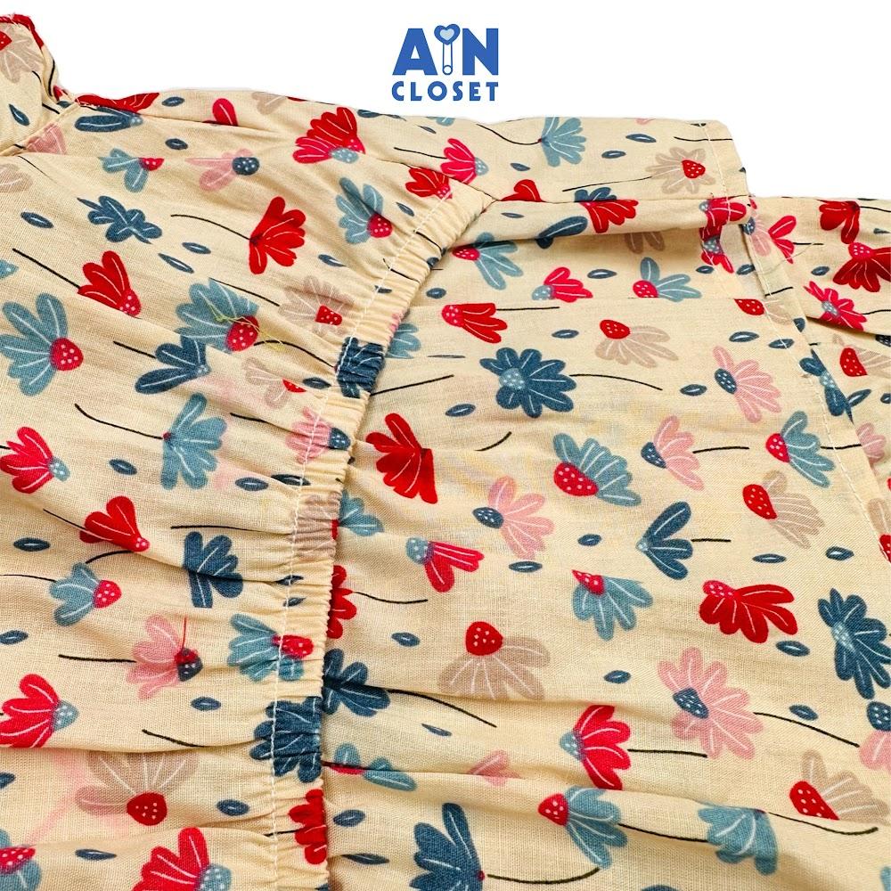 Bộ quần áo ngắn bé gái họa tiết hoa Lệ Xuân đỏ cotton - AICDBGIFMTJM - AIN Closet