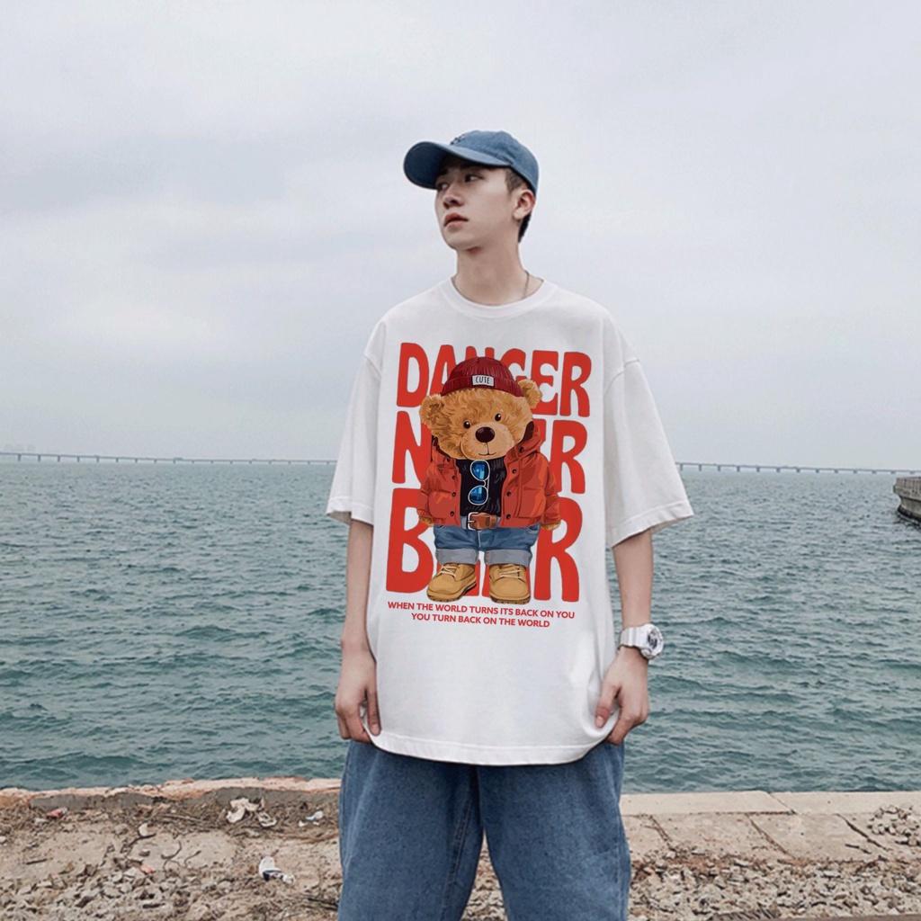 Áo thun coton Gấu Bear Lớn form rộng Unisex tay lỡ nam nữ đều mặc được