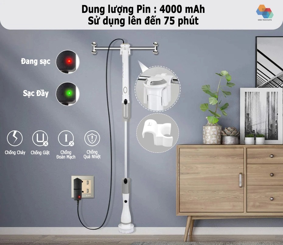 Máy chà nhà vệ sinh Jesopb K129 phiên bản 5 in 1, chổi cọ bồn cầu đa năngm lau chùi bề mặt không dây, Pin 4000mAh, Tốc Độ Cao 320 Vòng/Phút, hàng chính hãng