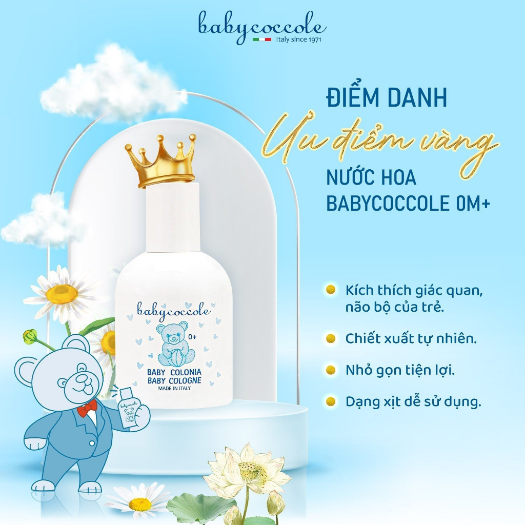 Nước hoa cho bé Babycoccole 0M+ an toàn cho trẻ sơ sinh &amp; em bé chiết xuất hoa sen 50ml