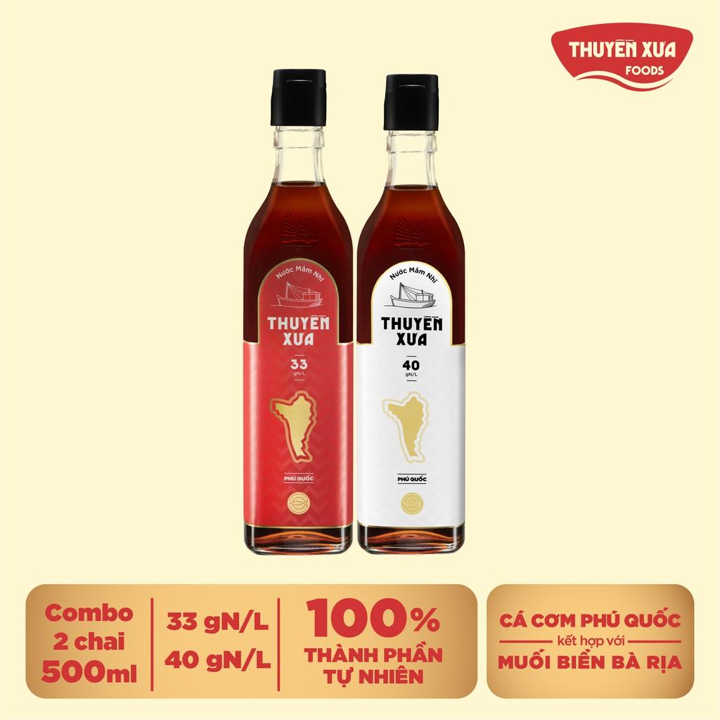 Combo 2 Chai Nước Mắm Nhĩ Thuyền Xưa 33 Độ Đạm 500ml + Nước Mắm Nhĩ Thuyền Xưa 40 Độ Đạm 500ml