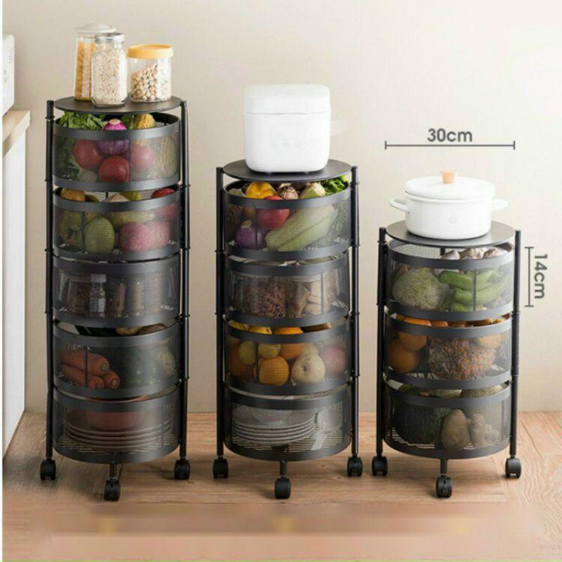 KỆ SẮT GIỎ TRÒN XOAY 360 ĐỘ ĐỰNG ĐỒ NHÀ BẾP CÓ BÁNH XE