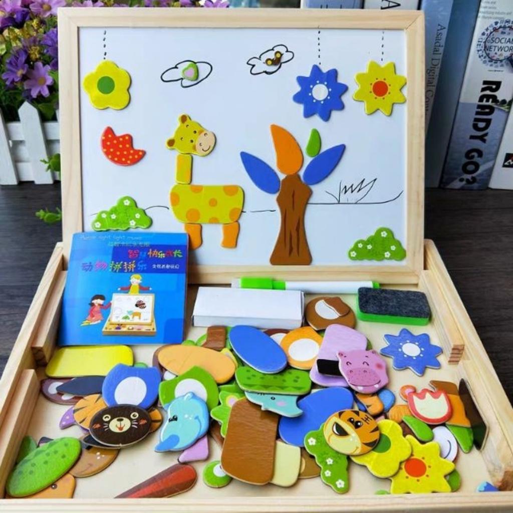 Bảng Ghép Tranh Nam Châm 2 Mặt Động Vật Đồ Chơi Gỗ Giúp Bé Phát Triển Óc Sáng Tạo