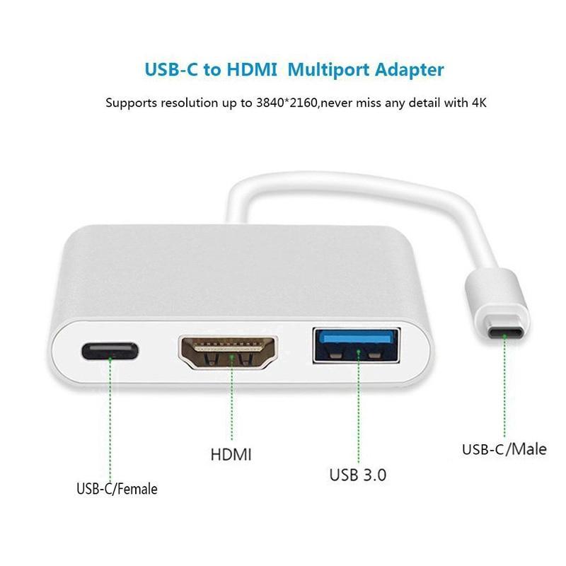 Cổng Sạc Đa Năng 3 Trong 1 Cổng USB 3.0 Type C Sang HDMI USB-C 4K Cho IOS Android
