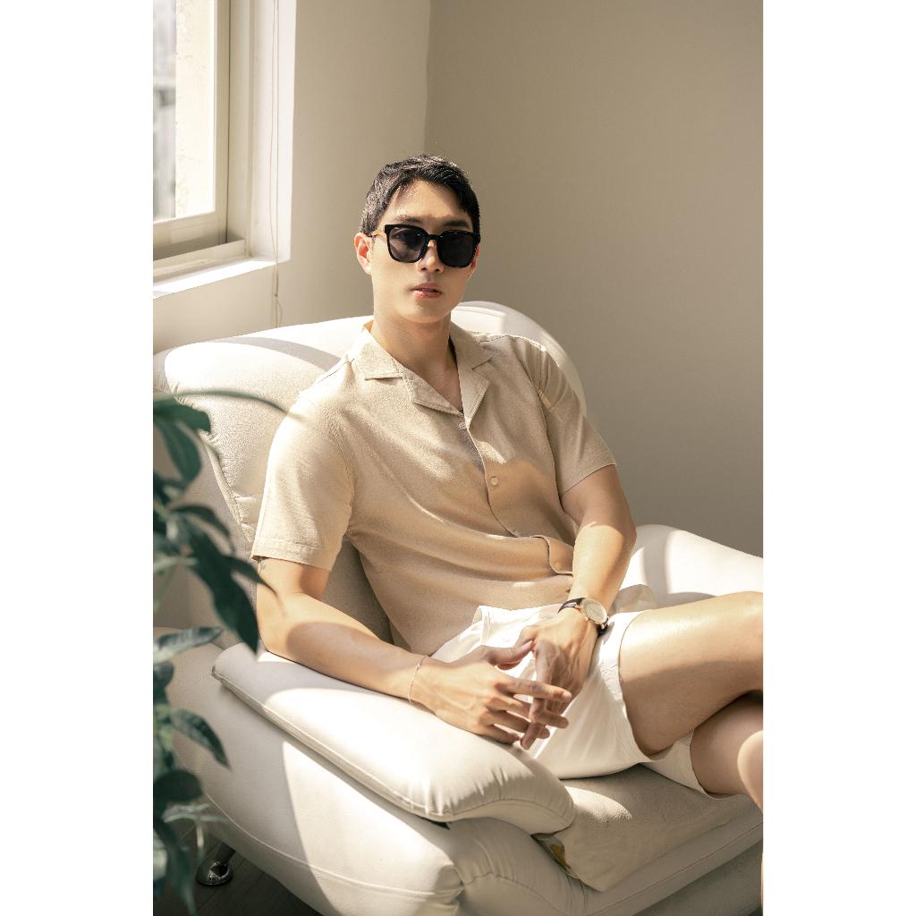 Áo Sơ Mi Nam Ngắn Tay Trơn BY COTTON Linen Coffee