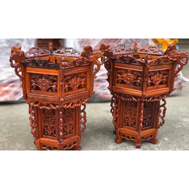 Đèn lồng treo trần nhà gỗ hương ta 46x46cm