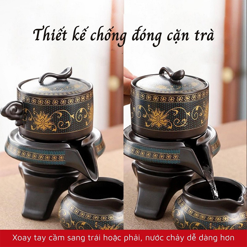 Bộ ấm chén pha trà cối xay sm 001 - xanh đen trắng