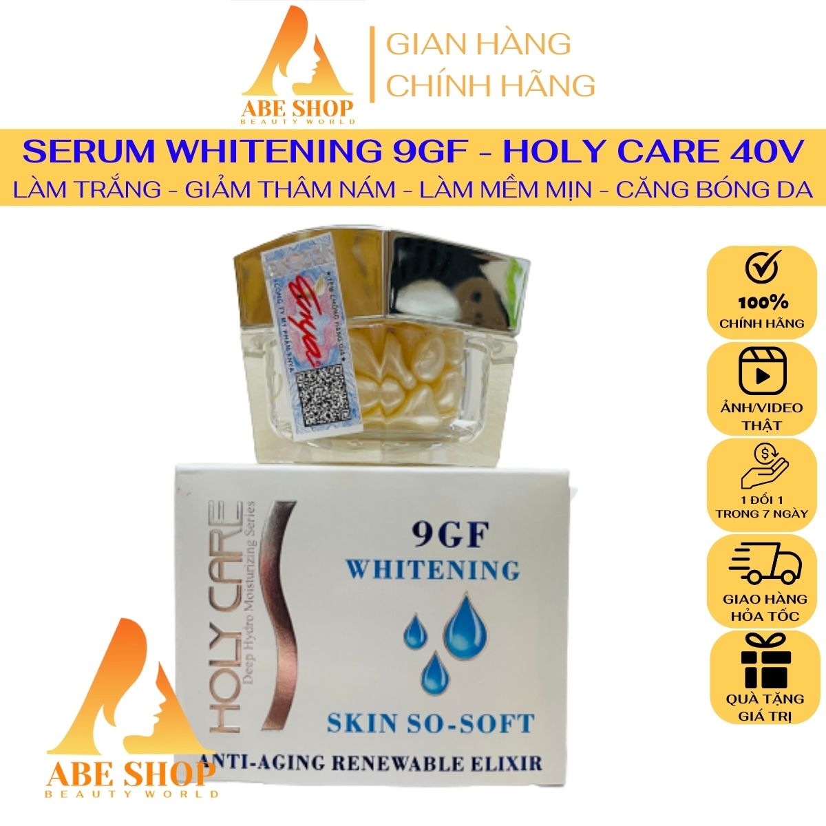 Serum 9Gf Holy Care 40V - Whitening Skin So - Soft - Dưỡng Trắng - Cấp Ẩm - Chống Lão Hóa - Cân Bằng Ph Da