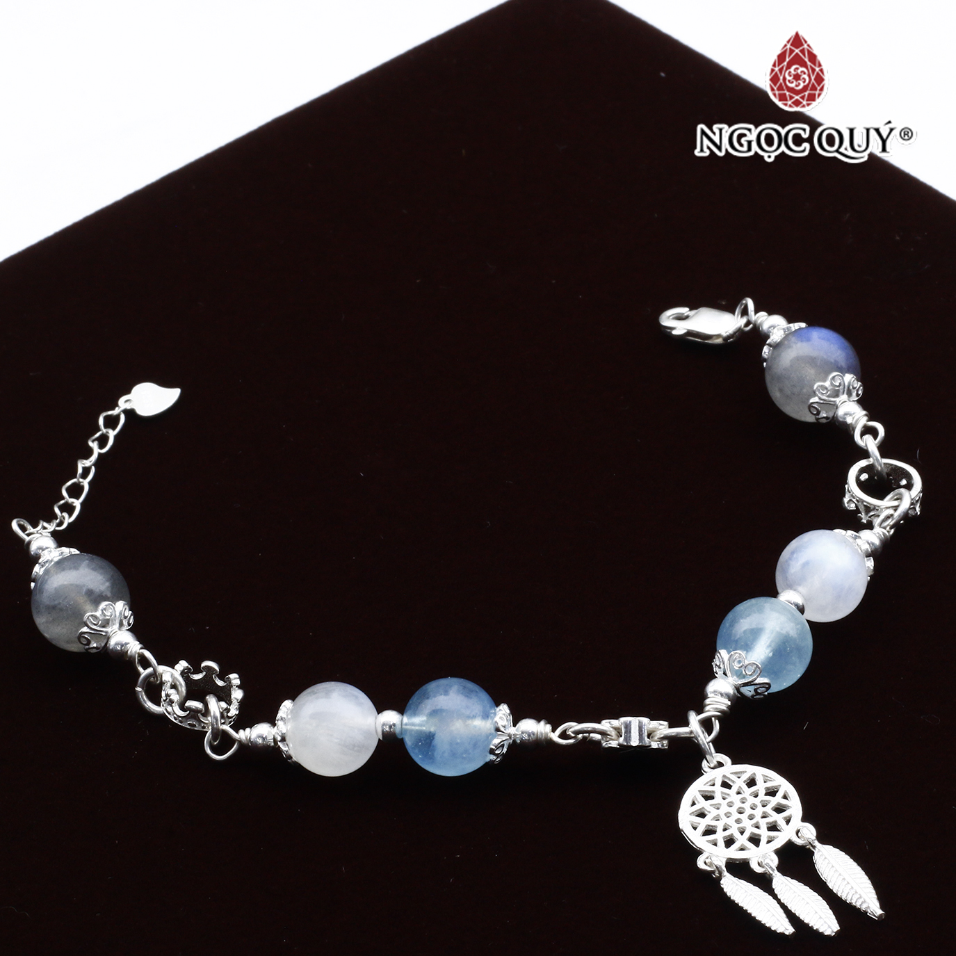 Vòng lắc bạc phối charm aquamarine và thạch anh trắng mệnh thủy, mộc - Ngọc Quý Gemstones