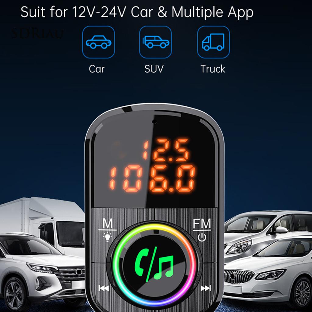 *QXDZ* BC71 Car Charger Dual Digital Display Bluetooth V5.0 ABS Colorful Light Bluetooth Transmitter Charger for Car