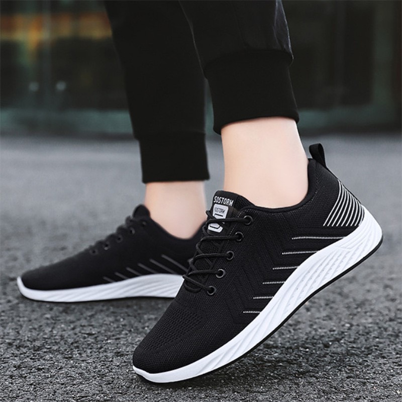 Giày thể thao nam vải thoáng khí giày nam đen sneaker hợp thể thao chạy bộ.