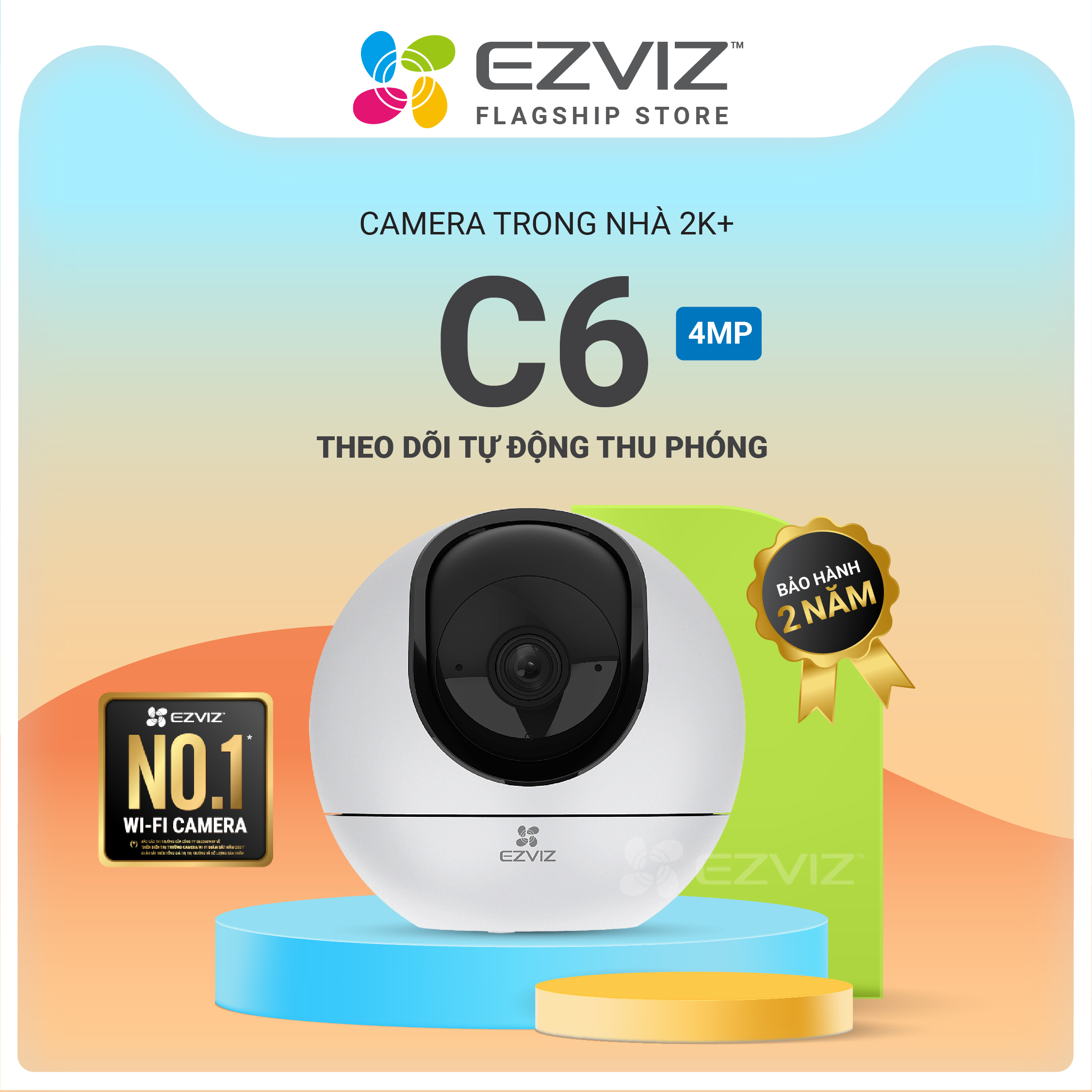 Camera WI-FI EZVIZ C6 2k+, Trong Nhà , 4MP, Quay Quét 360 Độ ,Đàm Thoại 2 Chiều-Hàng Chính Hãng