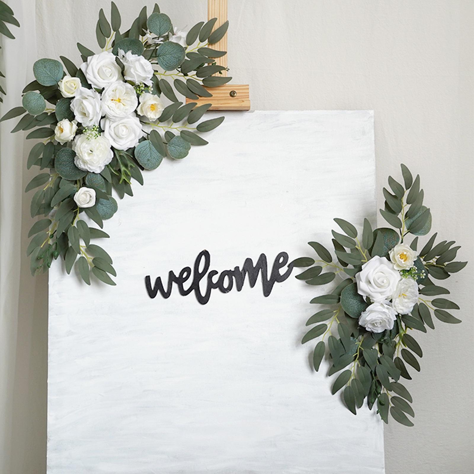 2x Artificial Wedding Arch Flower, Ceremony Signs White Flowers, Wedding Welcome Sign Floral Decorations for Ceremony Household Welcome Sign