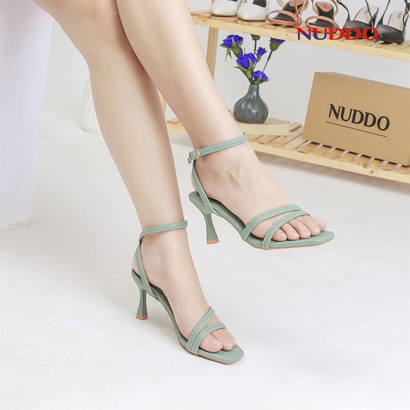 Giày sandal nữ cao gót NUDDO quai ngang đẹp gót nhọn 7 phân kiểu dáng thời trang sang trọng