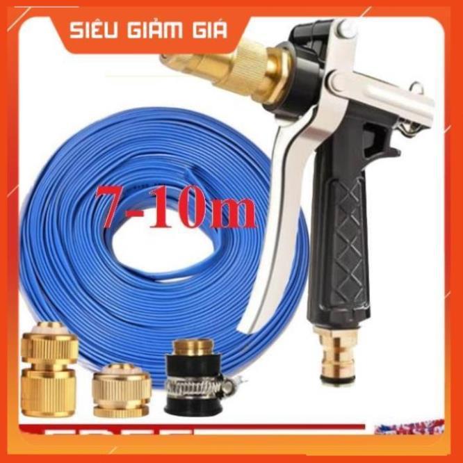 Bộ dây vòi xịt nước rửa xe, tưới cây . tăng áp 3 lần, loại 7m, 10m 206236 đầu đồng, cút đồng+ tặng khăn phượt