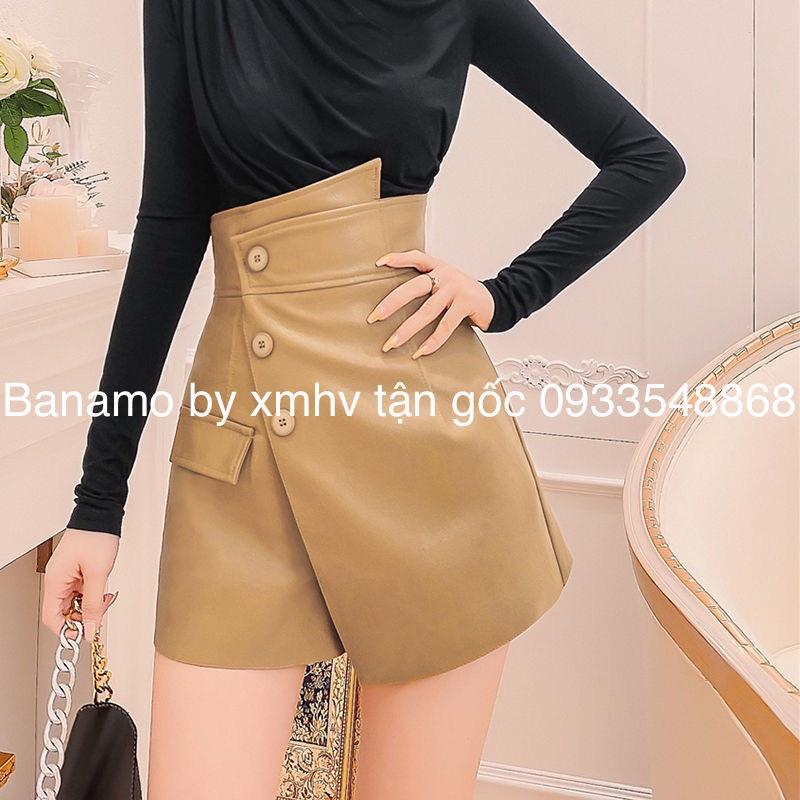 QUẦN VÁY DA MÀU ĐEN NÂU HOT HIT HIỆN ĐẠI THỜI TRANG BANAMO FASHION quần da 3 khuy 693