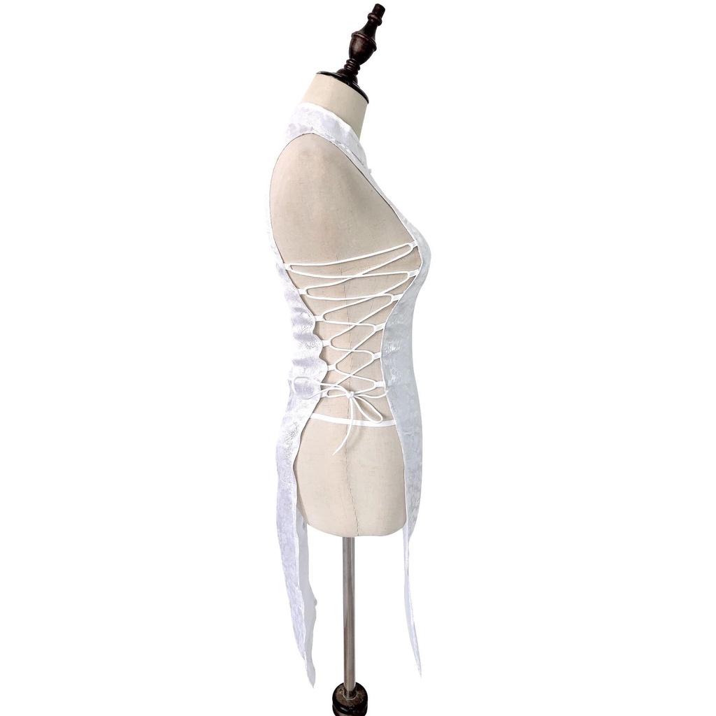 Cosplay sườn xám sexy đan dây hông với màu trắng quyến rũ