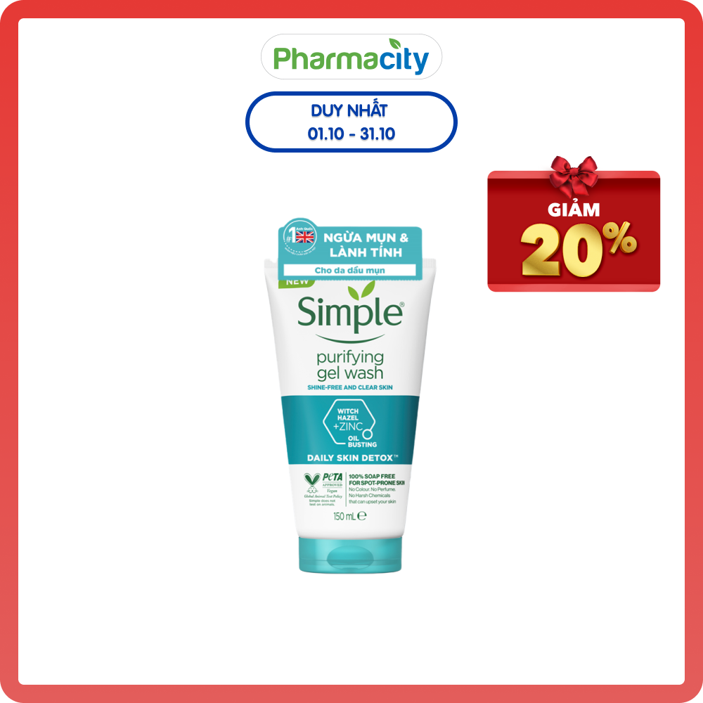 Sữa rửa mặt dưỡng ẩm không chứa xà phòng Simple