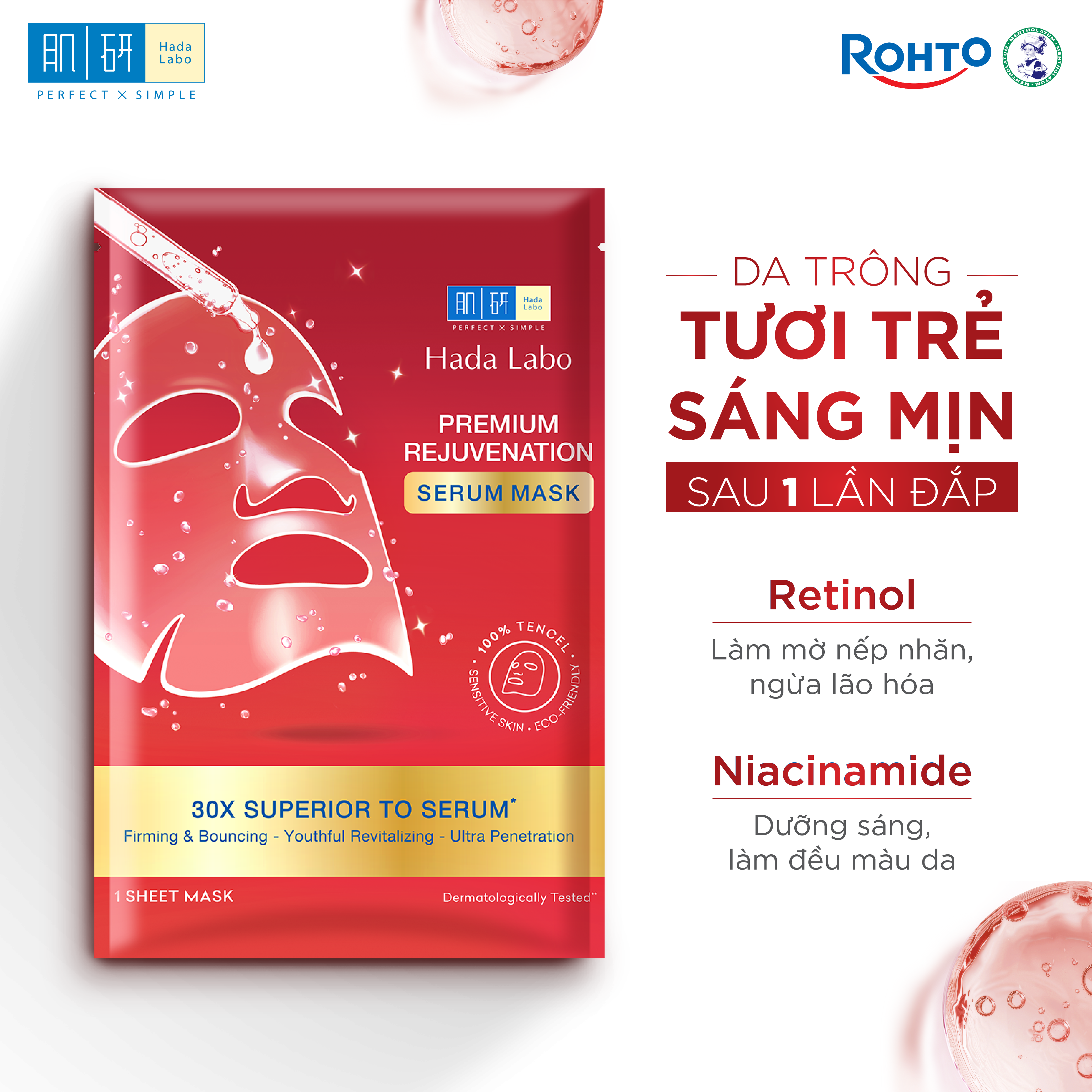 Hộp mặt nạ dưỡng da tinh chất cải thiện dấu hiệu lão hóa và săn chắc da cao cấp Hada Labo Premium Rejuvenation Serum Mask 115g (hộp 5 miếng x 23g/ miếng)