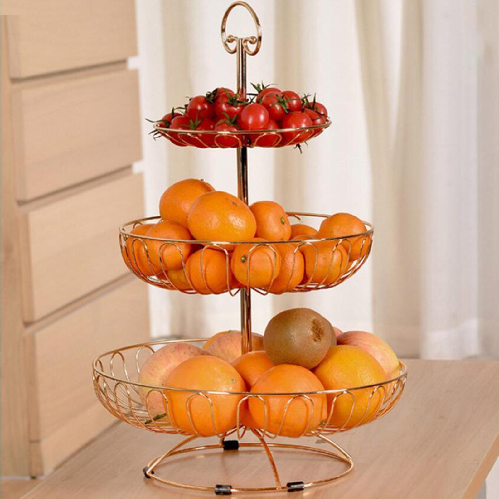 3 Layers Wire Basket Stand Kitchen Countertop Organizer Fruit Vegetable Bowl