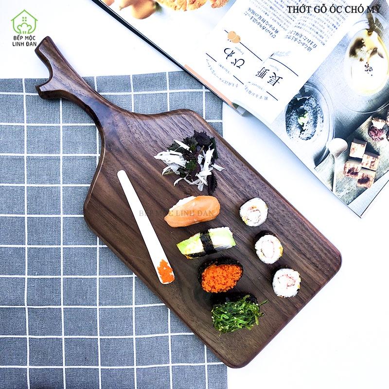 Thớt Gỗ Óc Chó Tay Cầm Sừng Hươu HAHANCO [CTL509] Dày Đẹp Sang Trọng