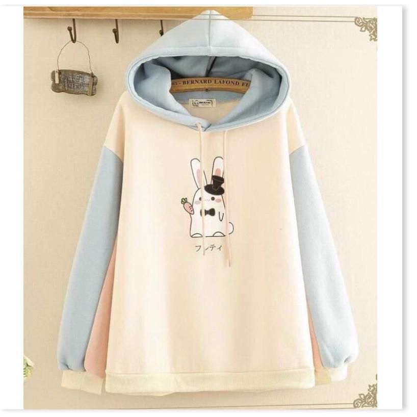 Áo khoác hoodies form rộng có mũ con thỏ