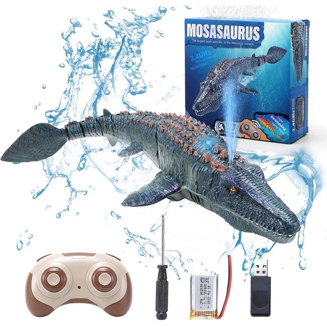 Đồ chơi khủng long mô hình Mosasaurus 2.4G điều khiển từ xa có đèn và phun nước cho bé trẻ em, quà tặng sinh nhật cho bé