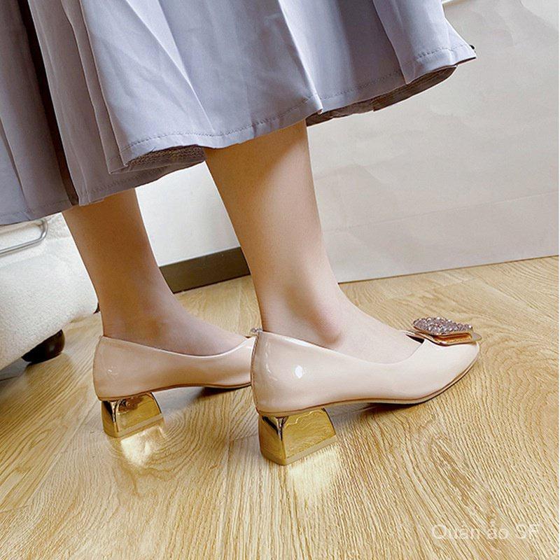 High Heels Women Chunky Heel Square Toe Women's Shoes New Women's Shoes Square Buckle Rhinestone Shallow Mouth High Heel Pumps Work Shoes Women