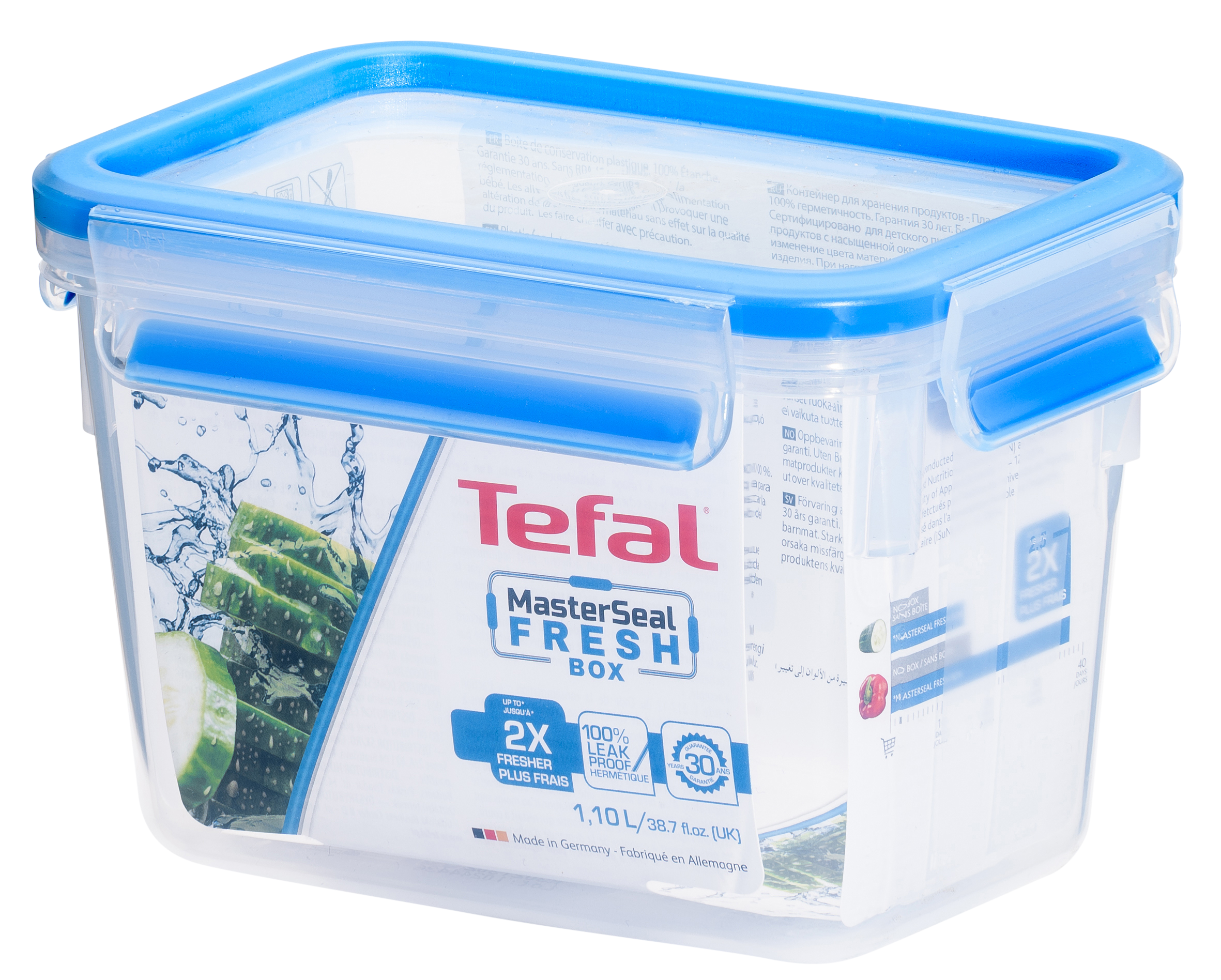 Bộ 4 hộp bảo quản thực phẩm nhựa BBA free, Tefal Masterseal Fresh, sản xuất tại Đức (550ml, 800ml, 1000ml, 1100ml) - Hàng chính hãng