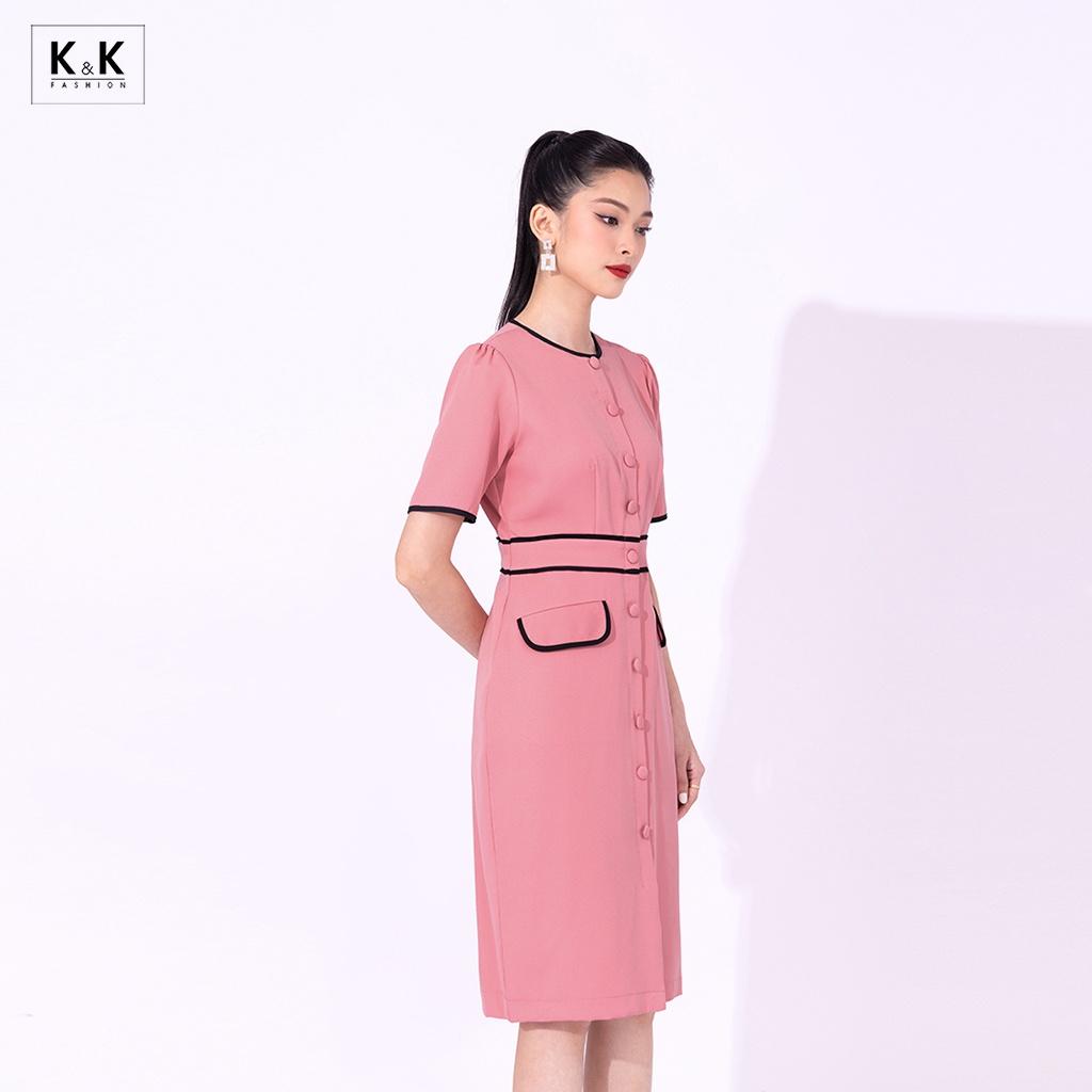 Đầm Công Sở Nữ Viền Đen Phối Nút K&amp;K Fashion KK119-31 Chất Liệu Kalan