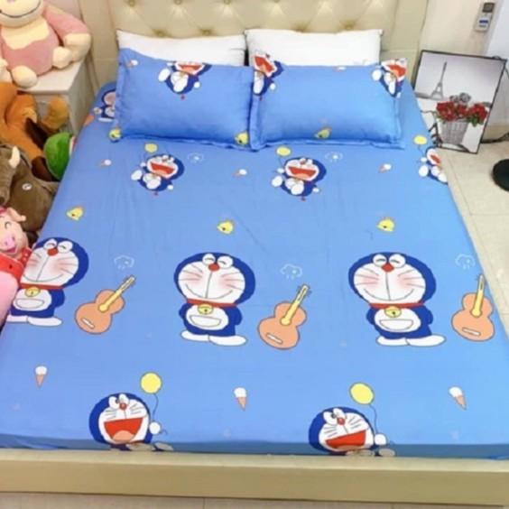 Bộ Ga Gối Cotton Poly Mẫu DOREMON ĐÁNH ĐÀN