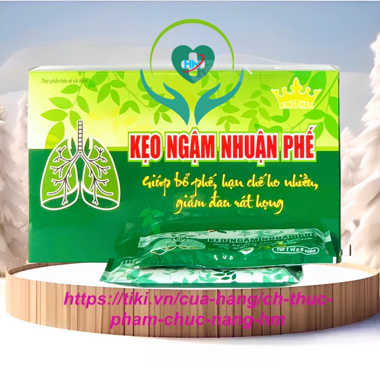 Kẹo ngậm nhuận phế Kingphar, vỉ 8 viên, giảm ho, làm ấm đường hô hấp