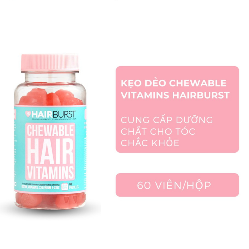 Kẹo Dẻo Vitamin HAIRBURST Chewable Hair Vitamins Chăm Sóc, Kích Thích Mọc Tóc 60 Viên