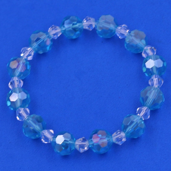 Vòng tay pha lê xanh biển cắt giác 10 ly pha lê trắng giác CTFLXBGFLTRG10