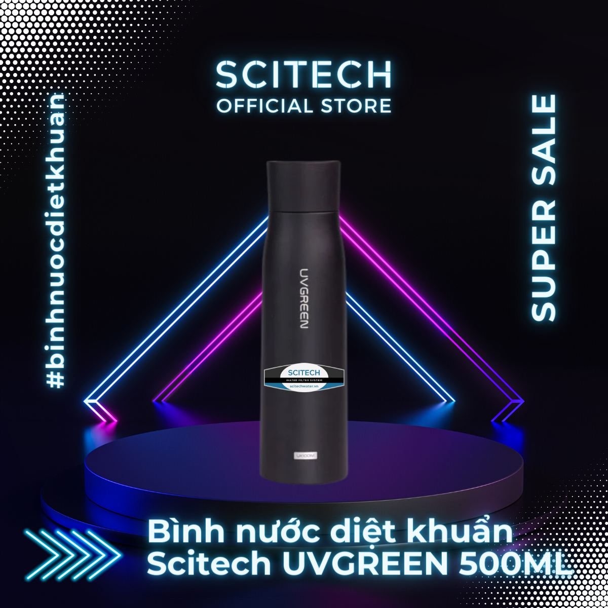 Bình nước giữ nhiệt diệt khuẩn Scitech UVGREEN 500ML - Hàng chính hãng