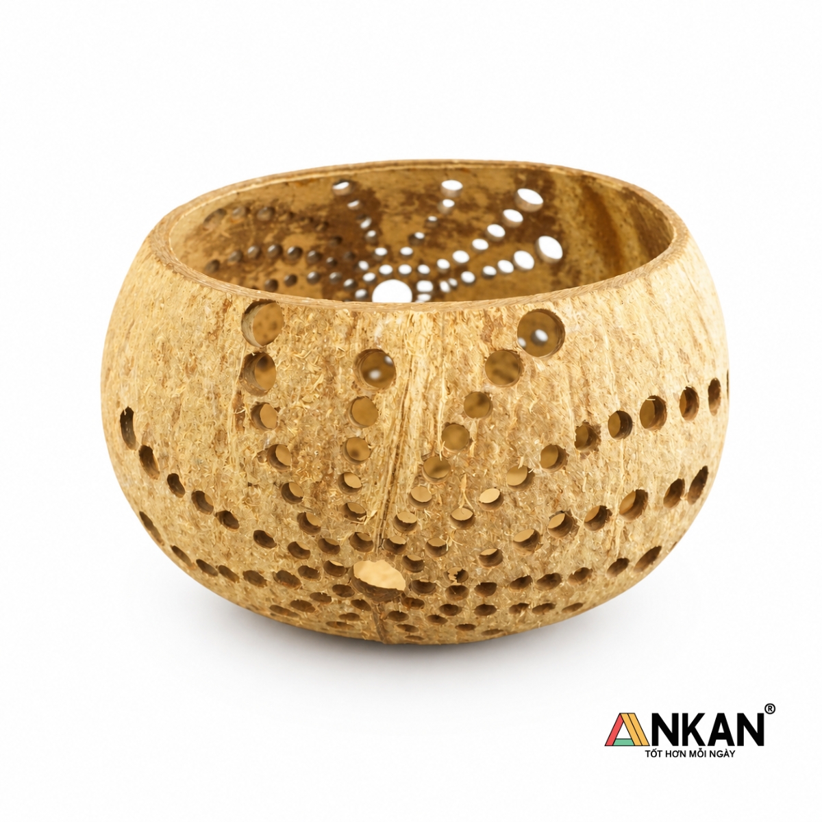 Đèn Tealight Gáo Dừa ANKAN Họa Tiết Mặt Trời Handmade – Decor Trang Trí Không Gian Chill