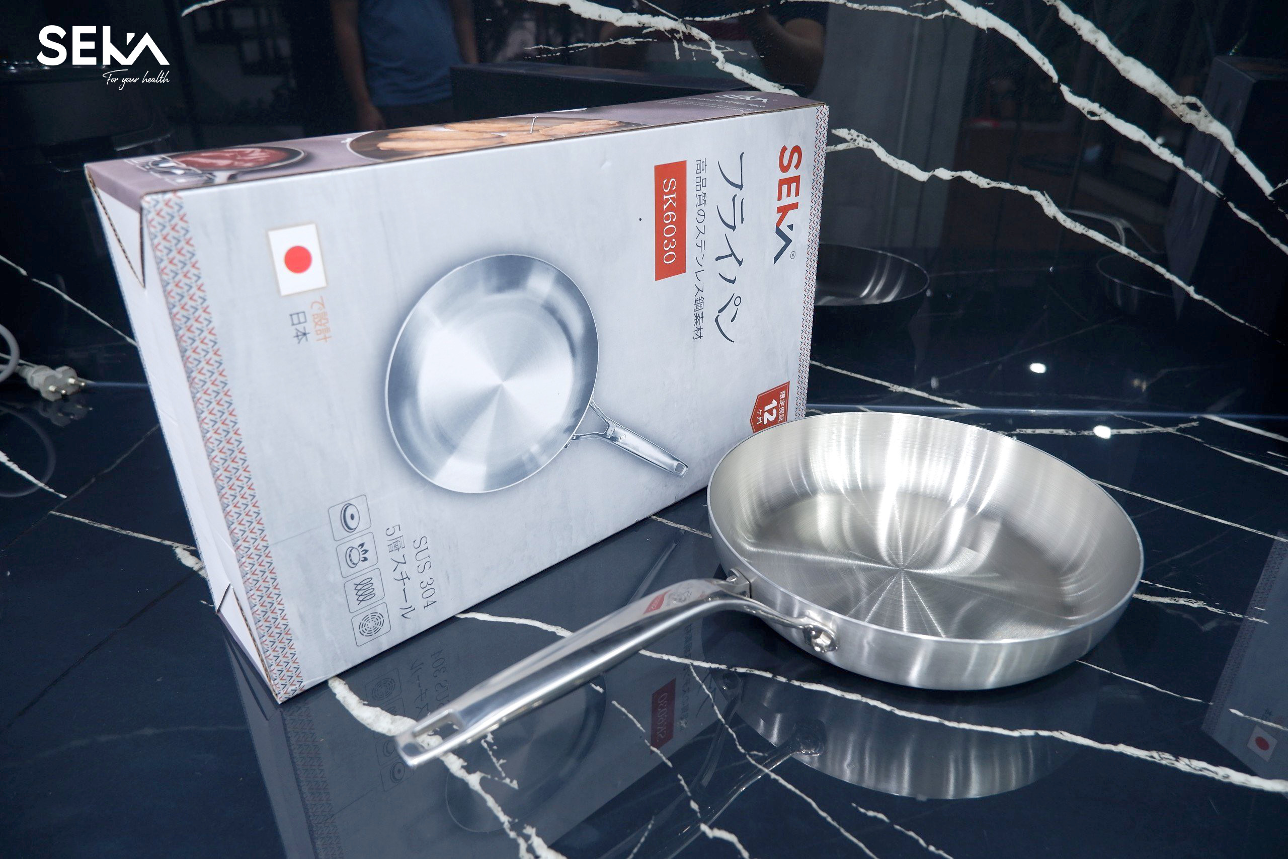 Chảo inox Nguyên khối nông lòng SEKA SK6030, sử dụng cho mọi loại bếp
