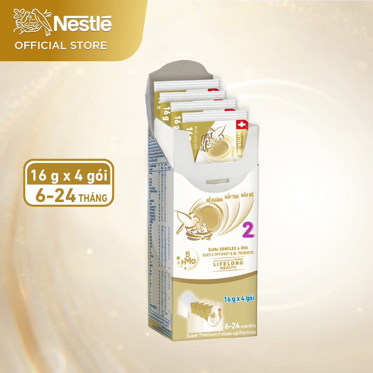 Sữa bột Nestlé NAN SupremePro 2 Hộp 4x16g với 5HMO &amp; đạm Gentle Optipro nhập khẩu từ Đức