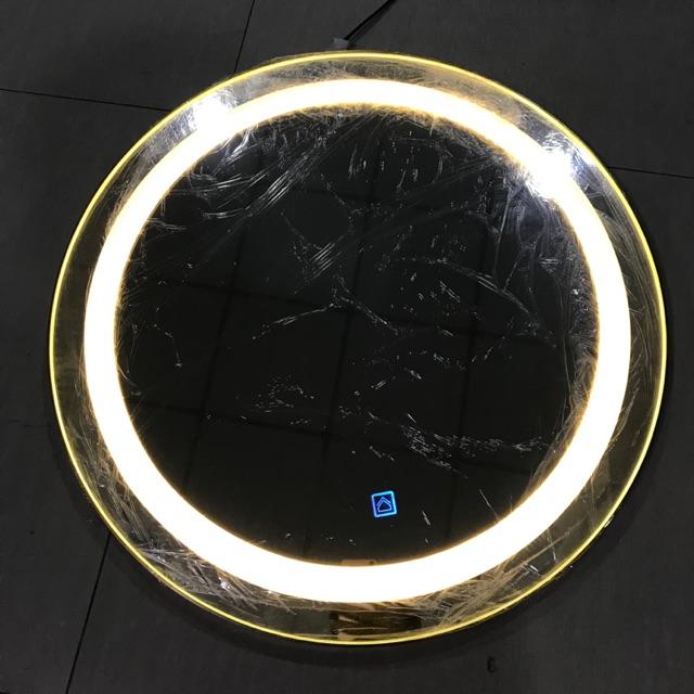 Gương tròn khung inox mạ vàng-có led và cảm ứng-kích thước 60cm