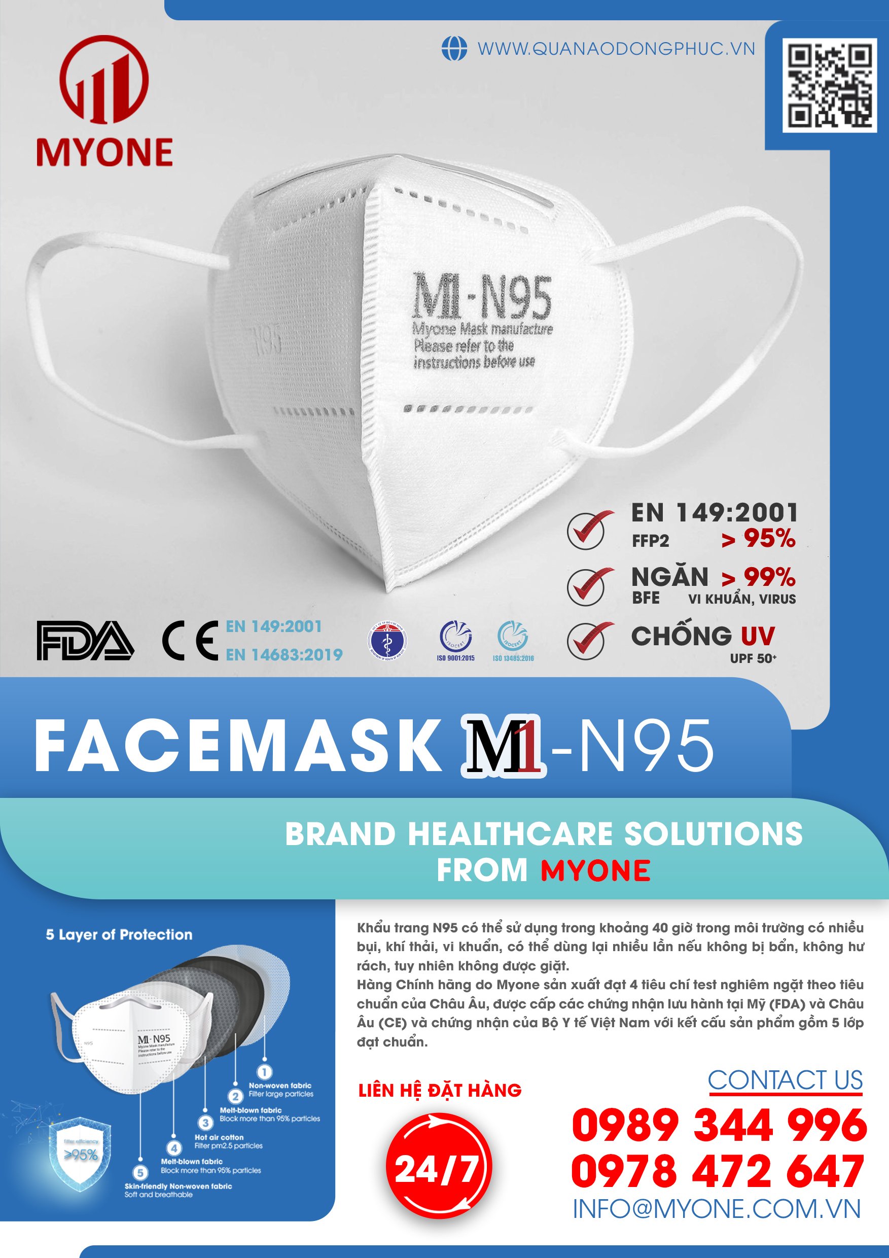 Khẩu Trang M1-N95 - Có thể chống và lọc bụi, khói, vi khuẩn siêu nhỏ