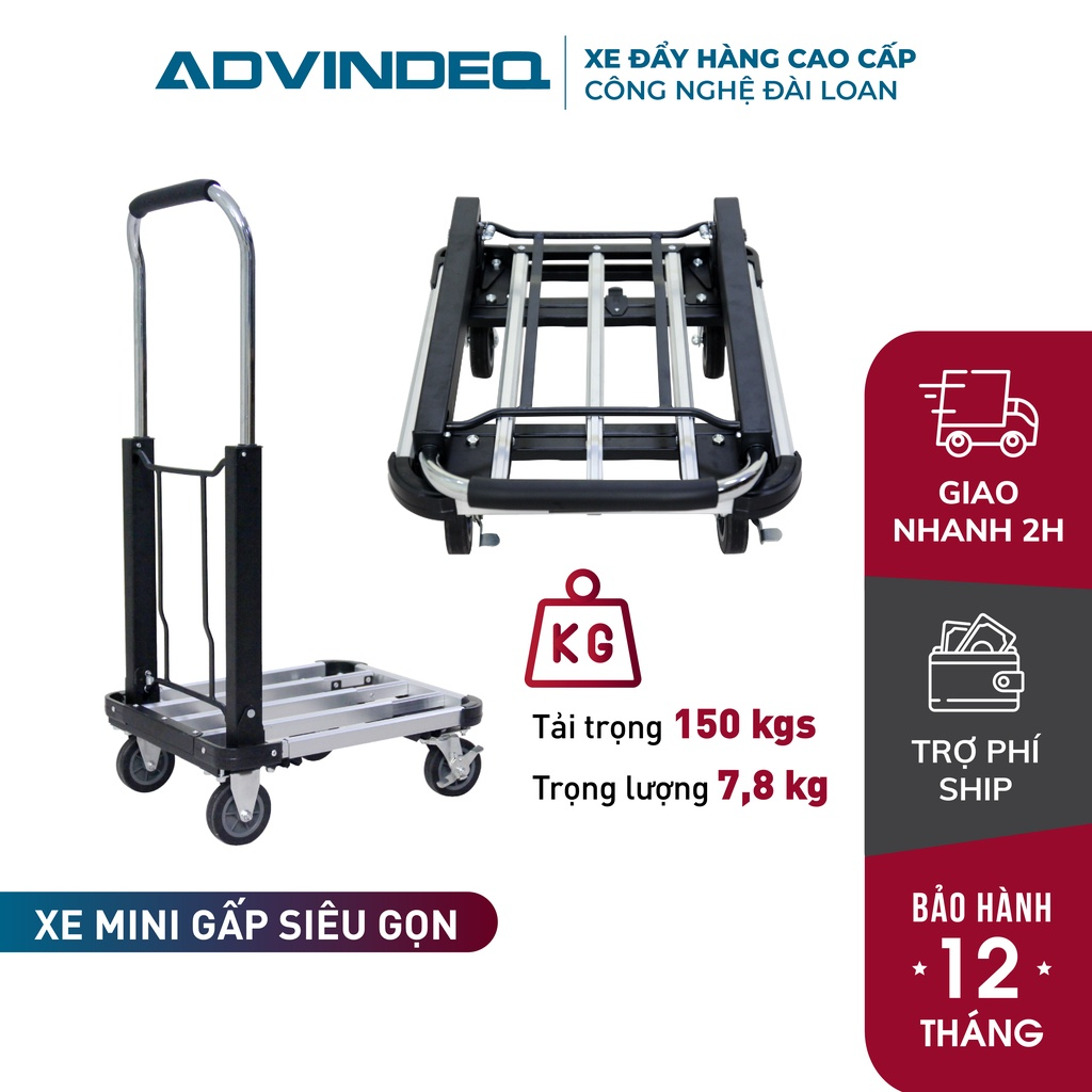 Xe đẩy hàng siêu rút gọn Ad.vin.deq HT-150A - Tải 150kg, xe kéo có thể dài sàn xe, bánh có khoá và cực khoẻ