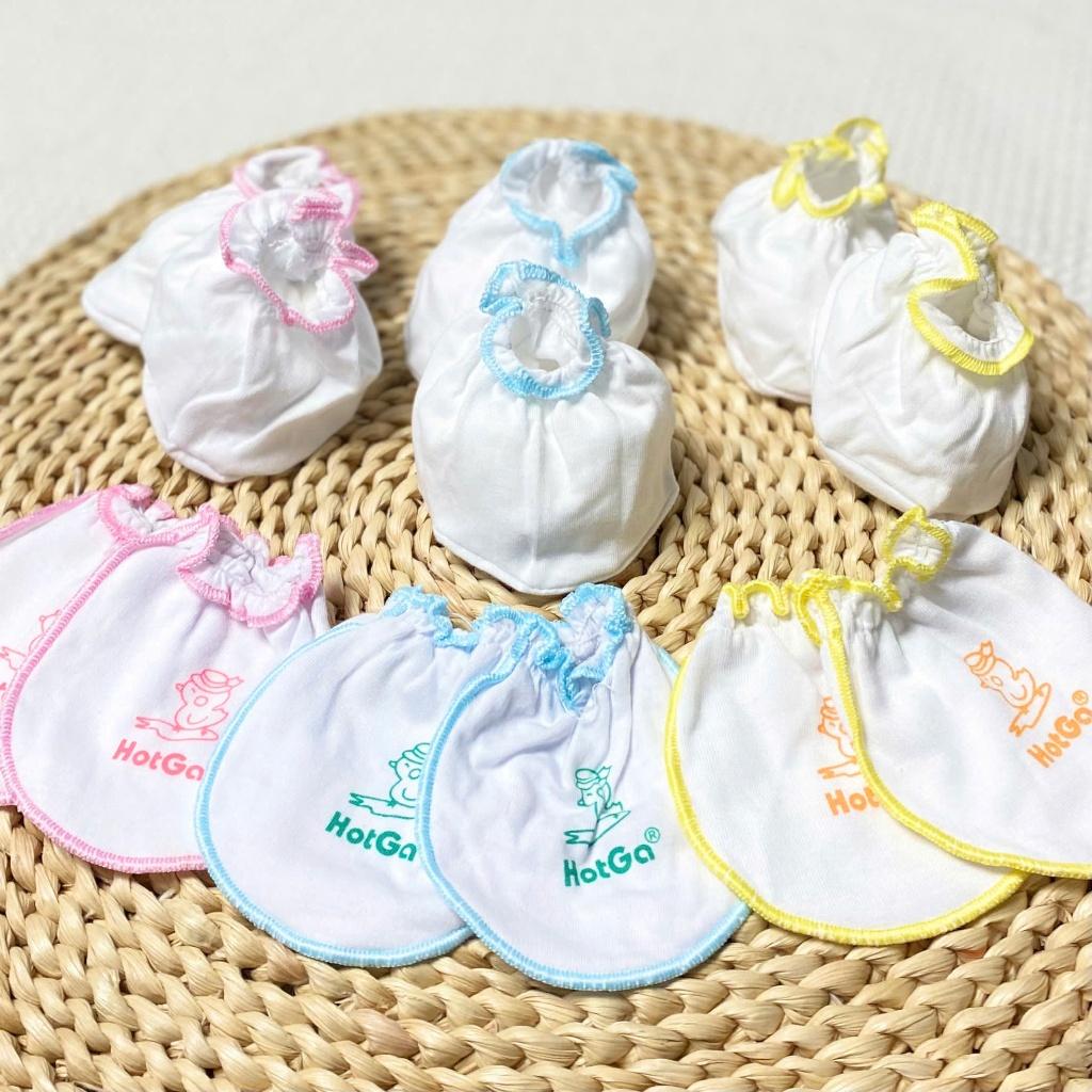 Set Bao Tay Bao Chân Sơ Sinh Cotton Viền Thun Mềm Cho Bé - HotGa - Màu Xanh Ngọc, Màu Xanh Ngọc