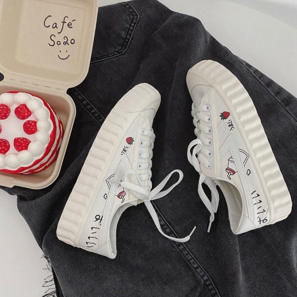 Giày thể thao nữ trắng đế bằng bánh mì basic độn đế cao 3cm vải canvas bata mới hot phong cách ulzzang đẹp cá tính