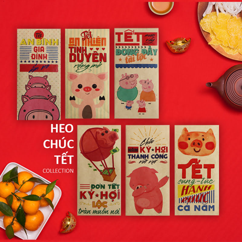 Xấp Bao Lì Xì Kraft Nhật Bản Heo Chúc Tết