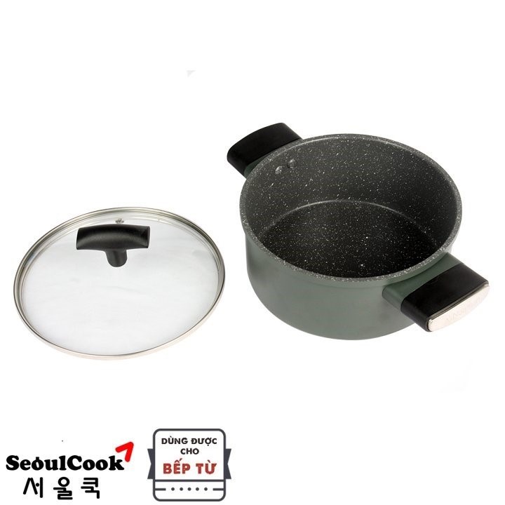 Bộ nồi chảo 3 món đáy từ H2, nồi 20cm + nồi 24cm + chảo vuông 15x20cm Seoulcook Hàn Quốc, dùng được tất cả các loại bếp / Induction