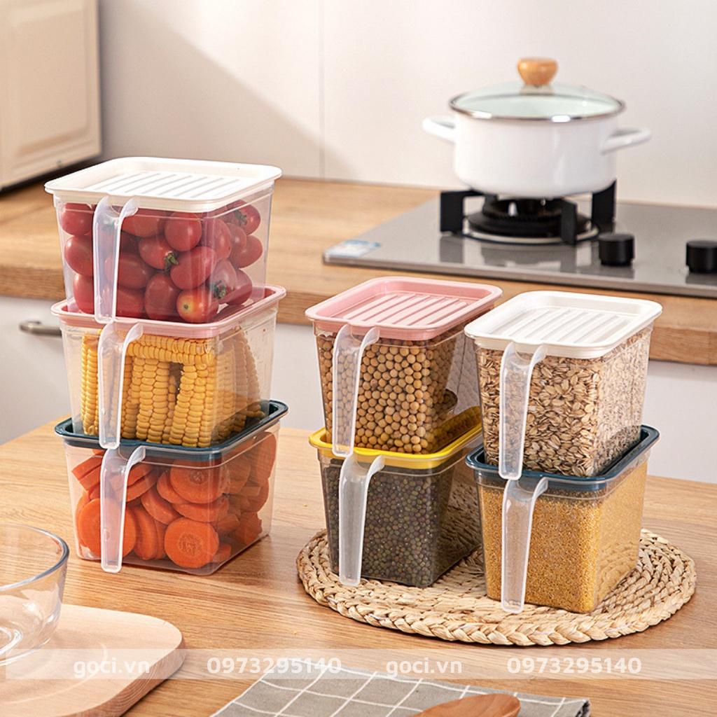 Hộp đựng thực phẩm thức ăn tủ lạnh có tay cầm đa năng trong suốt tiện ích thông minh