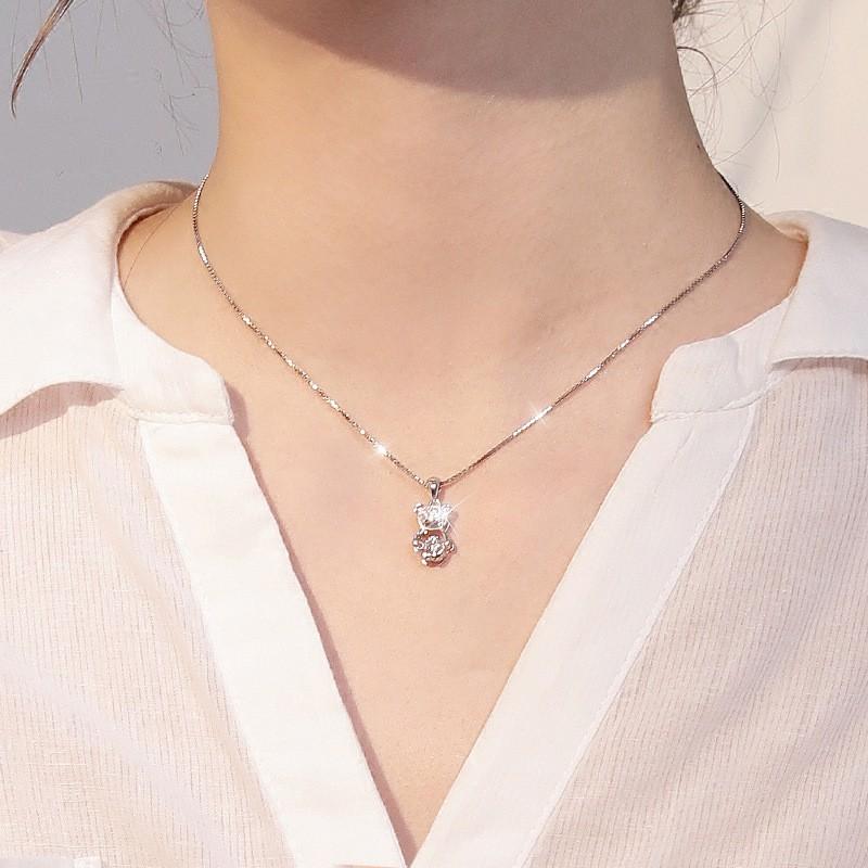Dây Chuyền Trang Sức Vòng Cổ Bạc Ý 925 Mạ Bạch Kim Cao Cấp hình Gấu Nhỏ siêu dễ thương