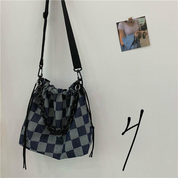 Túi Đeo Vai Nữ Đa Năng Đơn Giản Denim Túi Xách Tay Túi Tote Checkerboard Lưới Thời Trang Túi Nữ Denim Túi